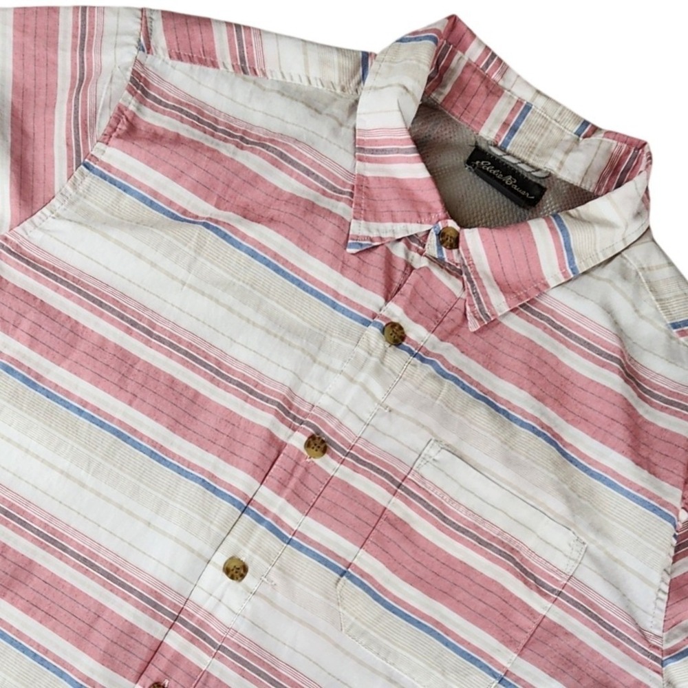 Eddie Bauer Mens Large Vented Short Sleeve Striped Button Up Shirt L